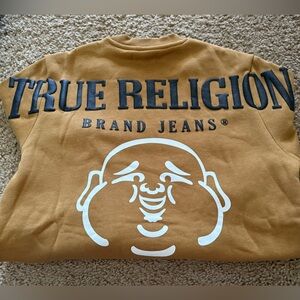True Religion Men's Crewneck Sweater in Camel Brown